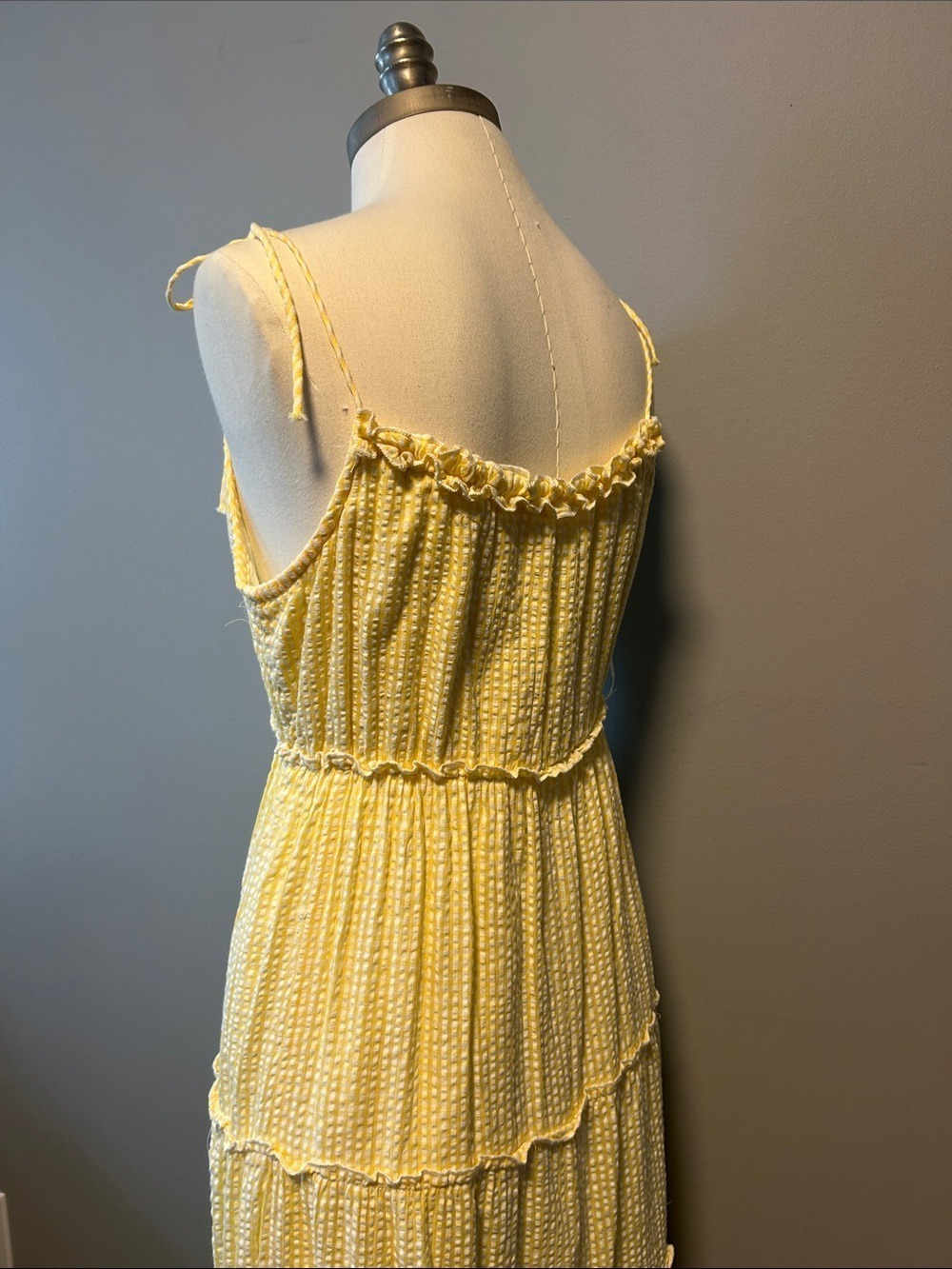 Sim & Sam Yellow Cotton Gingham Tiered Cottagecore Maxi Dress - Picture 7 of 15